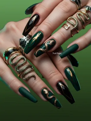 Long Nail Styles Featuring Emerald Green Nail Art