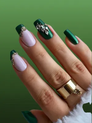 Trendy Emerald Green Nail Art Ideas with gem