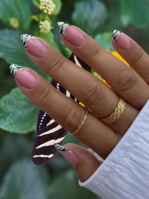 French Tip Zebra Nails with a Glossy Finish