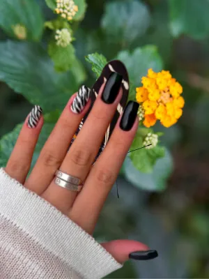 Matte Black Zebra Stripe Nails