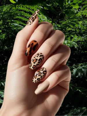 Matte Nude Leopard Accent Nails