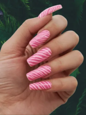 Pink and White Zebra Nails for a Soft Look