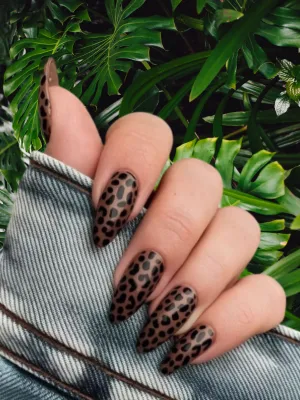 Rich Brown Leopard Print Nails