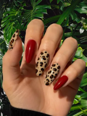 Sophisticated Burgundy and Leopard Print Nails